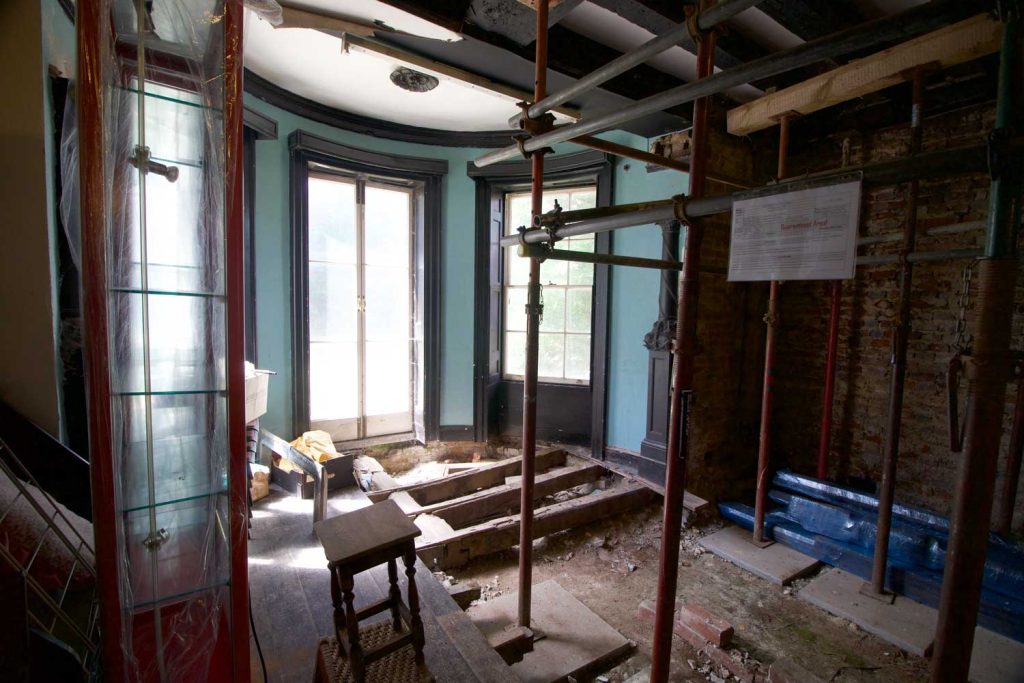 Acro props support the structure in part of the ground floor